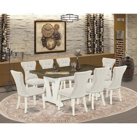 East West Furniture 9 Piece V-Style Dining Table Set - Linen White V077GA235-9